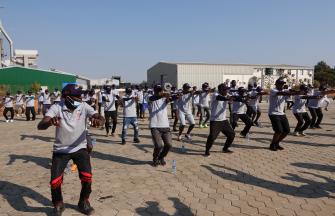 Employees having a sport session